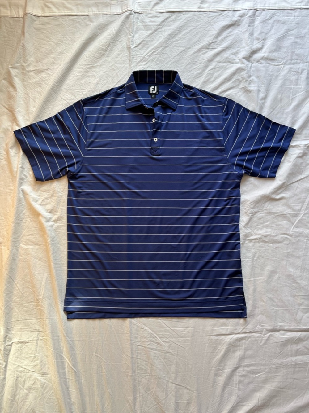 NWT Footjoy navy and white striped Lisle polo shirt Men’s L
